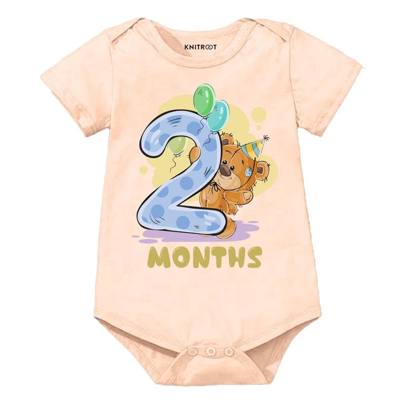 Image of Knitroot Monthly Birthday Teddy Special, Newborn Baby Half Sleeve Unisex Romper, Onesies, Sleepsuit, Body Suit, Envelope Neck, 1 to 12 Months Print, 0-12 Months, Infant Cloth for Boys & Girls