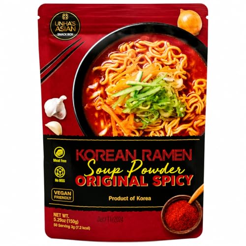 Ramen Seasoning Powder, Spicy Style Soup Base, Korean Instant Noodle Broth Mix for Ramen, Udon, Rice and Soups, Product of Korea, 5.29 oz