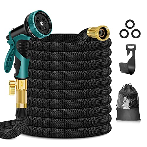 HOHAOO 100FT Garden Hose with Spray Gun and Brass Connectors