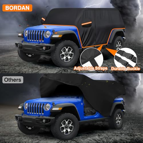 Image of Cab Car Cover for Jeep Wrangler JK JL 4 Doors 2007-2025 Without Hardtop, 420D Half Car Covers Waterproof All Weather Sun Rain UV Dust Protection Wrangler Cab Rain Cover with Zipper Door