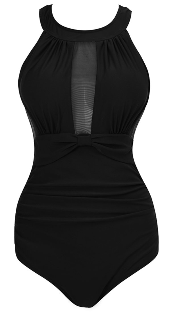 Viloree Women's Swimsuit One Piece Monokinis Swimming Costume Swimwear High Neck Mesh Black L
