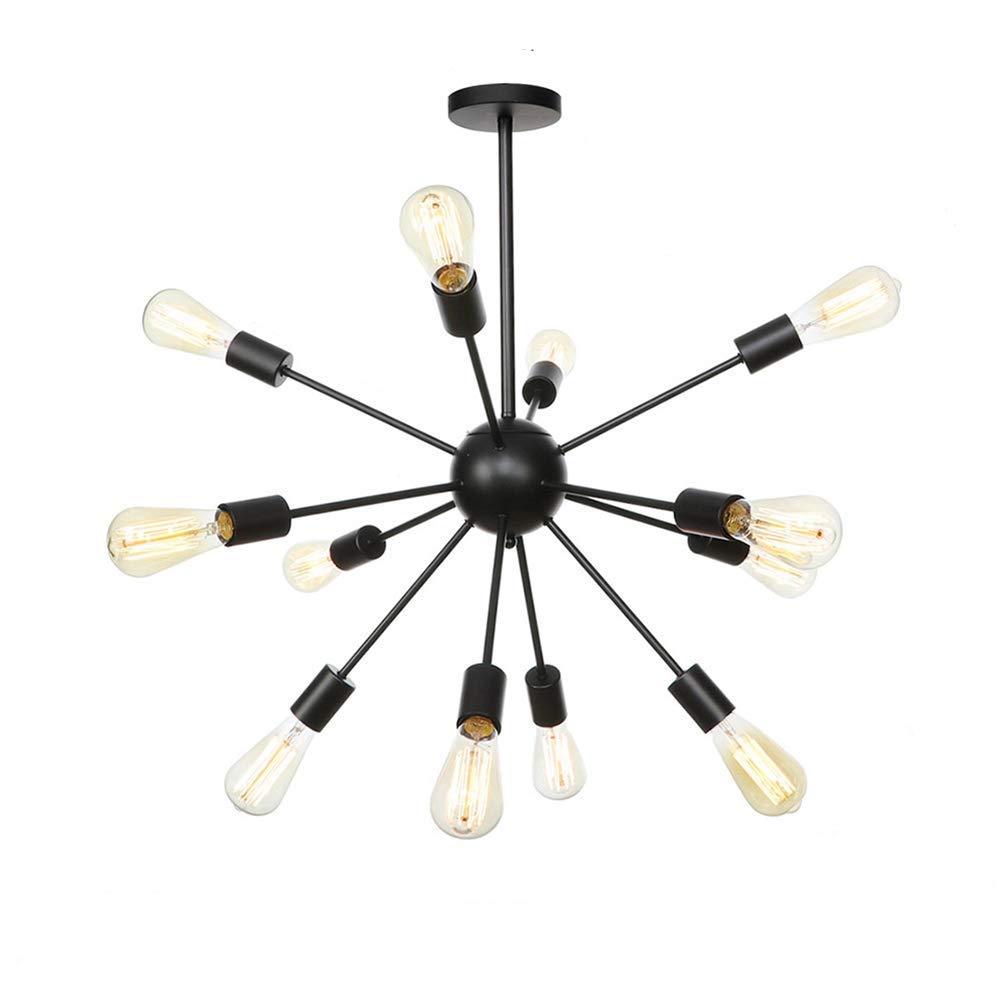 Abinlina Elegant Black 9-Light E27 Chandelier Pendant Ceiling Light Fixture for Kitchen, Dining Room, and Living Room(12 Lights)