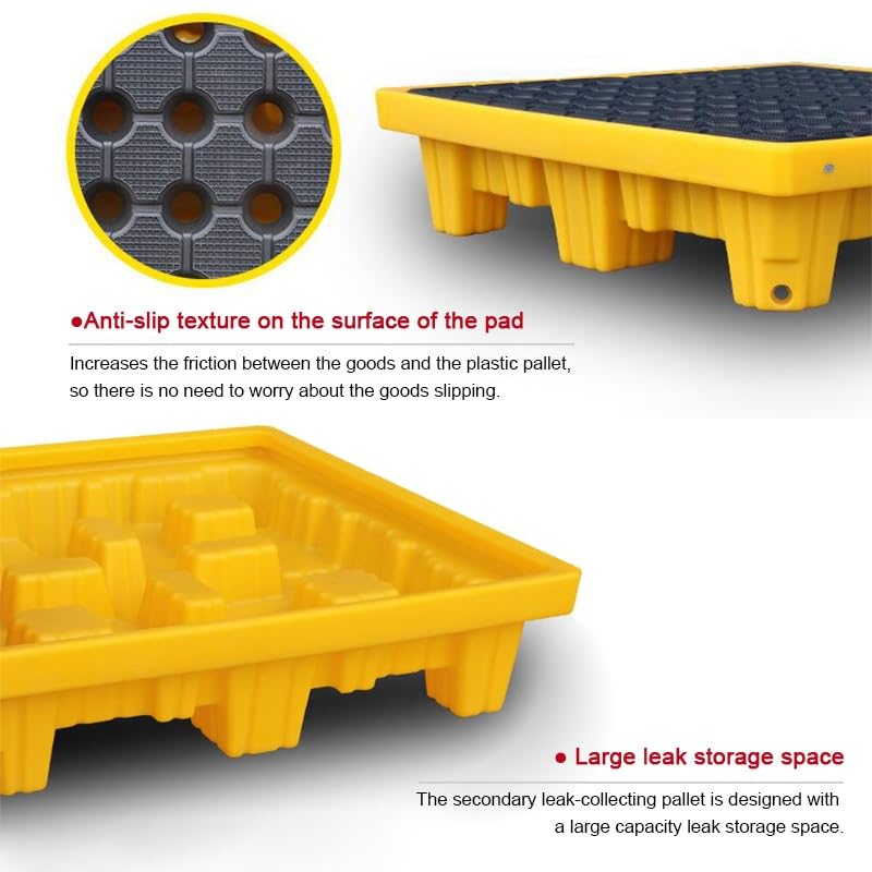 Cubeta modular de polietileno para pintura, plataforma de contención de derrames con bandeja de drenaje, palé a prueba de fugas para garaje de fábrica y cocina, capacidad de 1/2 tambor, color amarillo