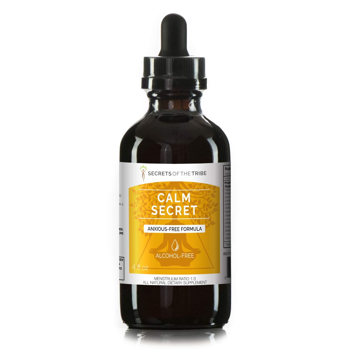 Secrets of the Tribe - Calm Secret, Herbal Supplement Blend Drops Alcohol-Free Liquid Extract, Anxious-Free Formula (4 fl oz)