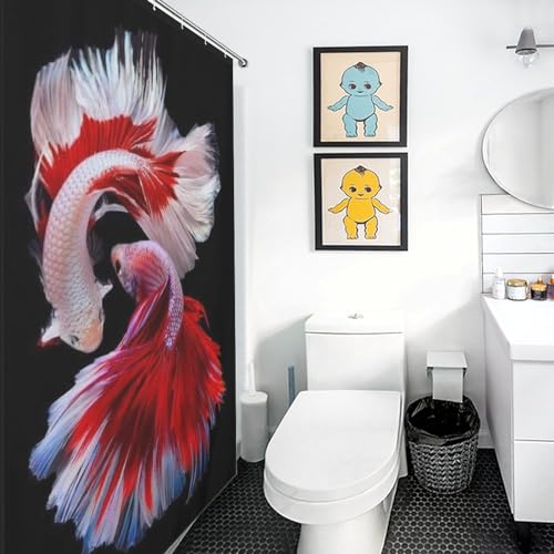 Rideau de douche poisson en tissu polyester imperméable 183x183cm - 3