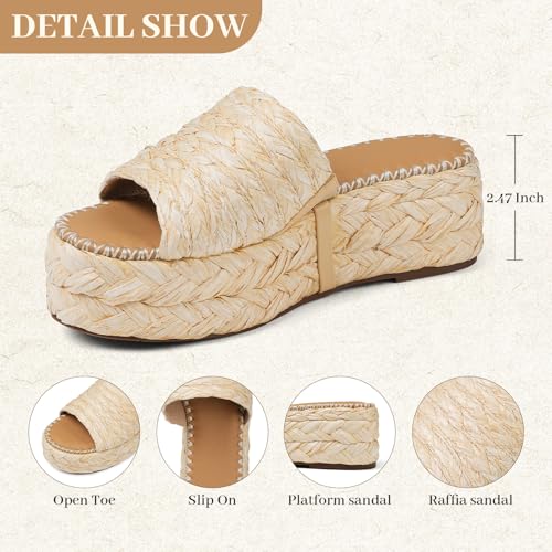 VOMIRA Platform Sandals Women Espadrille Wedge Sandals for Women Open Toe Slip On Flatform Rafiia Slide Sandals Summer Beach Sandals Bohemia Dressy Sandals3