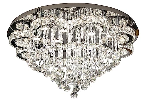 Flashing God 24inches Modern Raindrop Crystal Chandelier Contemporary Crystal Flower Ceiling Light for Living Room Bedroom Dimmable Lighting 2700k 4500k 6000k
