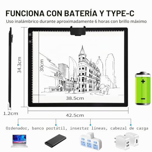 Miniatura 3 de Recargable A3 Mesa De Luz Para Calcar Con Bolsa,Mesa De Luz Dibujo Light Board Con 2500mah Batería,Atenuación De Seis Niveles, Adecuada Para Pintura De Diamantes 5d, Artesanía, Bocetos, Animacion