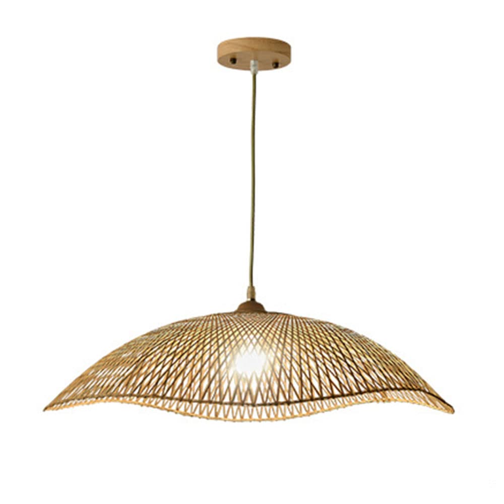 OZBMA Bamboo Wicker Pendant Light Rattan Hanging Lamp for Kitchen Island French Style Hand Woven Lighting, E27 Rustic Chandelier Restaurant Tea Room Bedroom Living Recommended：55cm (size_name 65cm)