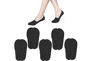 Womens No Show Socks, 5 Pairs Invisible Cotton Socks Black