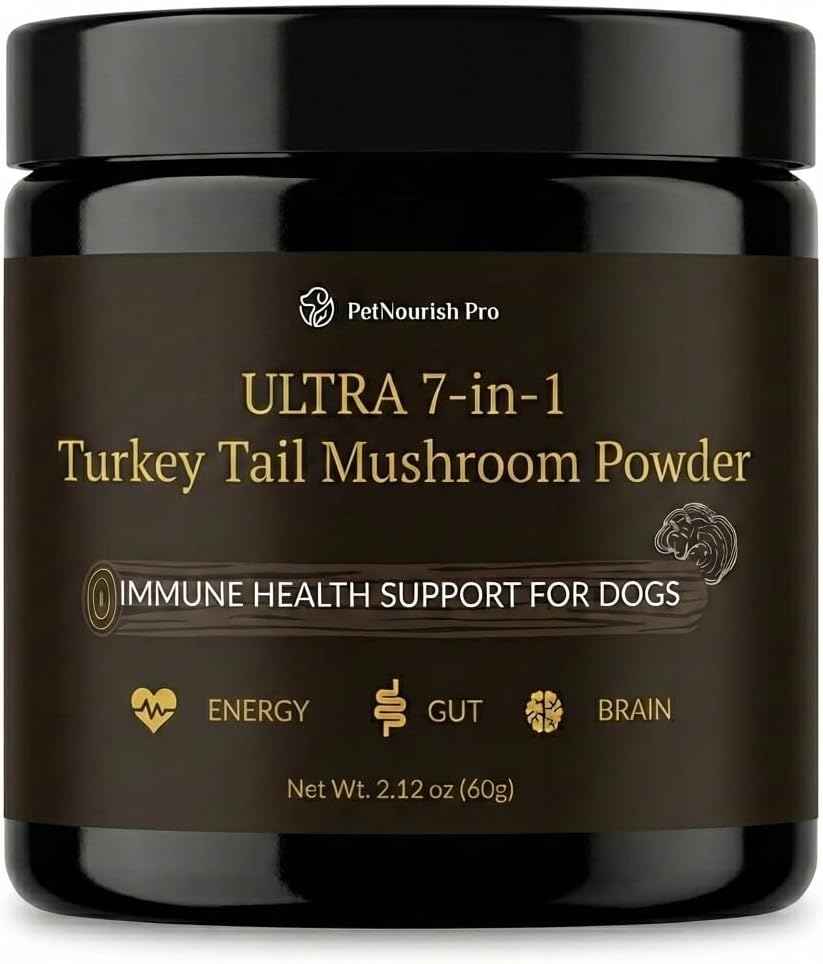 Turkey Tail Mushroom for Dogs – Ultra 7-in-1 Mushroom Powder with Beta-Glucans, Immune, Digestive & Brain Support, Chicken Liver Flavor, Daily Supplement for Dogs