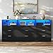 Gyfimoie Fluted 9 Drawer Dresser with LED Lights, Modern Black Chest of Drawers with Power Outlet & Curved Top, Wood Dresser TV Stand, Black Double Dresser for Bedroom, Hallway, Living Room