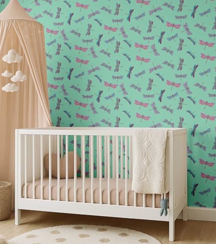 Papier peint libellule S4Sassy pour masquer un mur abîmé facilement
