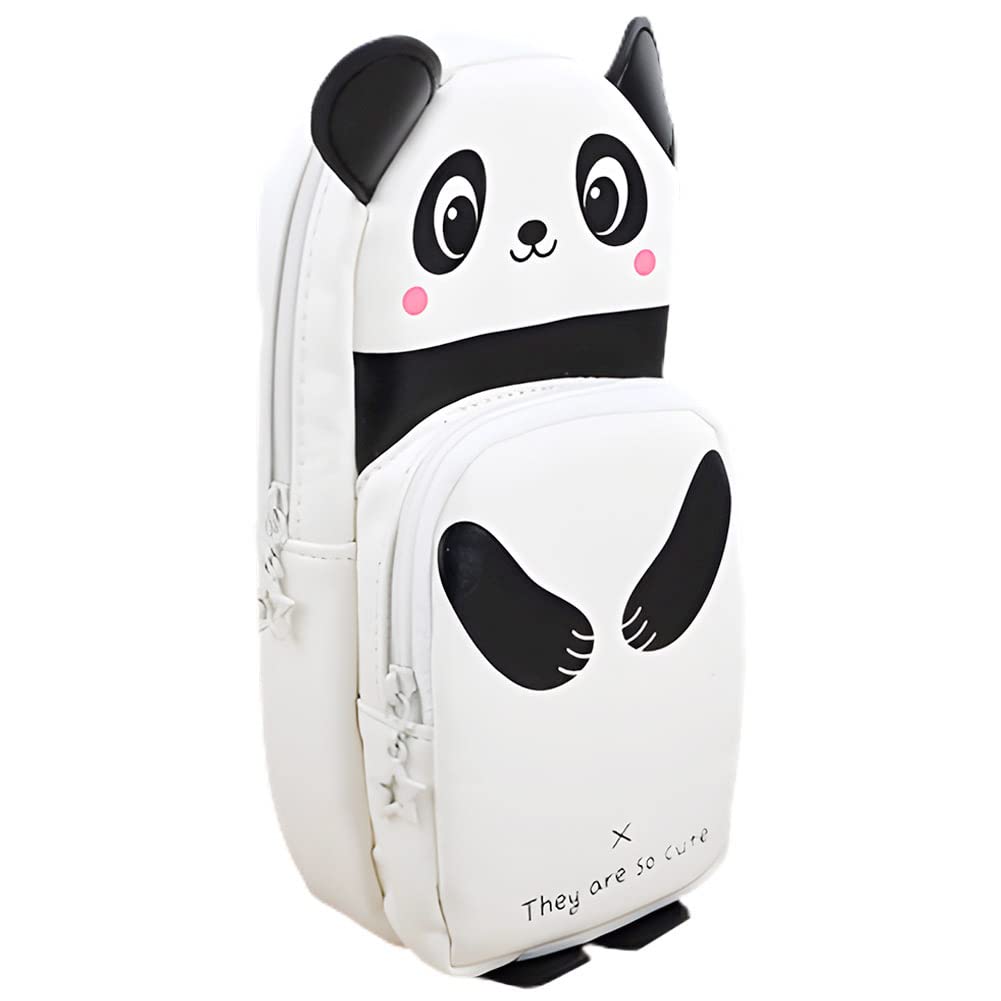 CooVs Panda Standing Pencil Case Set with Panda Pens, Pencil Pouch, Zipper, Large Capacity - Cute Pen Holder Bag for School, Office, Kids & Teens