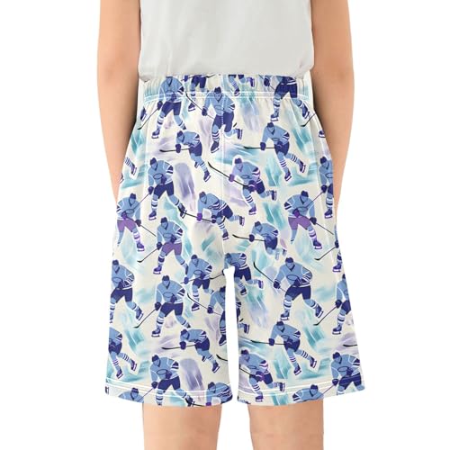 ALAZA Ice Hockey Player Watercolor Stylish Pajama Shorts Elastic Waist Casual Sleep Shorts with Pockets Size 6-142