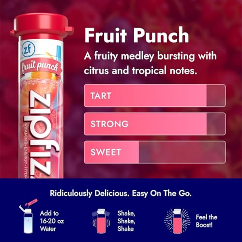 Image of Zipfizz Daily Energy Drink Powder, Fruit Punch, 20 Pack 3-in-1 Sustained Energy, Rapid Hydration, and Essential Vitamins Sugar-Free Electrolyte Powder Contains Vitamin B-12 & Antioxidants