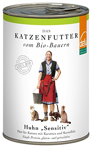 defu Katzenfutter | 12 x 410 g | Pate Bio Huhn Sensitive | Alleinfuttermittel Premium Bio Nassfutter für Katzen