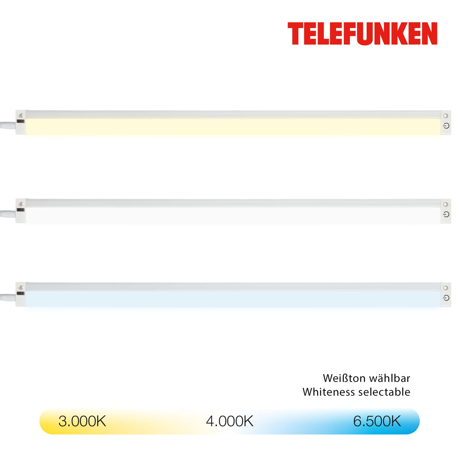 TELEFUNKEN - Lampa podszafkowa LED, ściemniana, 50 cm, do kuchni, listwy LED, szafka kuchenna, lampa warsztatowa, przełącznik podczerwieni, regulowana barwa światła, 5,5 W, 520 lm, biała