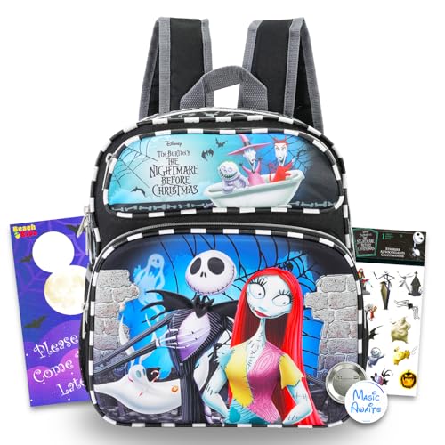 Disney Mini mochila Nightmare Before Christmas para meninas - Pacote de mochila Jack Skellington de 30 cm com bolso frontal e adesivos, garrafa de água, mais | Mochila Jack and Sally, Multicor, Jack