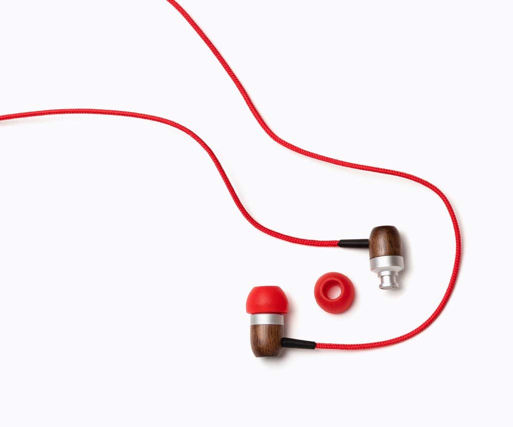 Symphonized GLXY Premium in Vero Legno Auricolari, Cuffiette Stereo con Microfono, Headset con Isolamento Acustico, per Android e iPhone (Rosso)