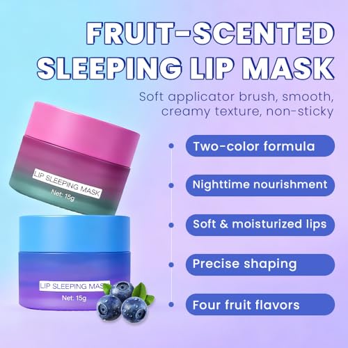 Image of FeiCuiYun Lip Sleeping Mask, Moisturization and Antioxidants, Nourish, Hydrate, Flaky, Dry Lips, Includes Softapplicator Brush (Blueberry, 1Pcs)