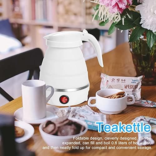 Portable Folding Electric Kettle, Fast Boiling Foldable Electric Kettle for Travel Food Grade Silicone Boil Dry Protection Kettle with Separable Power Cord for Hiking Camping and Indoor (White)
