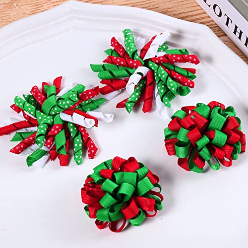 Christmas Korker Hair Bows Clip For Toddler Baby Girls 3'' Curly Corker Bow Alligator Barrette Red White Green Holiday Grosgrain Ribbon Fireworks Ballflower Accessories Kids Xmas Favor Gift #TOP1