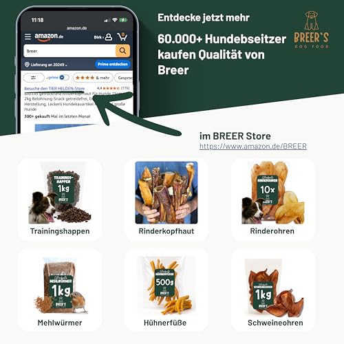 BREERs Getrocknete Rinderkopfhaut mit Fell für Hunde 10 Kg getreidefrei, Deutsche Herstellung, Leckerli Hundekauartikel Kauartikel große Hunde