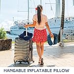 Sintuff 2 Pack Inflatable Travel Pillow for Airplanes Inflatable Neck Flight Pillows with Compact Bag and Blindfold for Traveling, Airplane, Train, Car, Office(Peacock Green and Blue) - Image 2