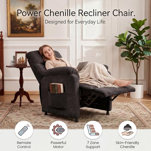 Sillón reclinable eléctrico chenille negro miniatura 3