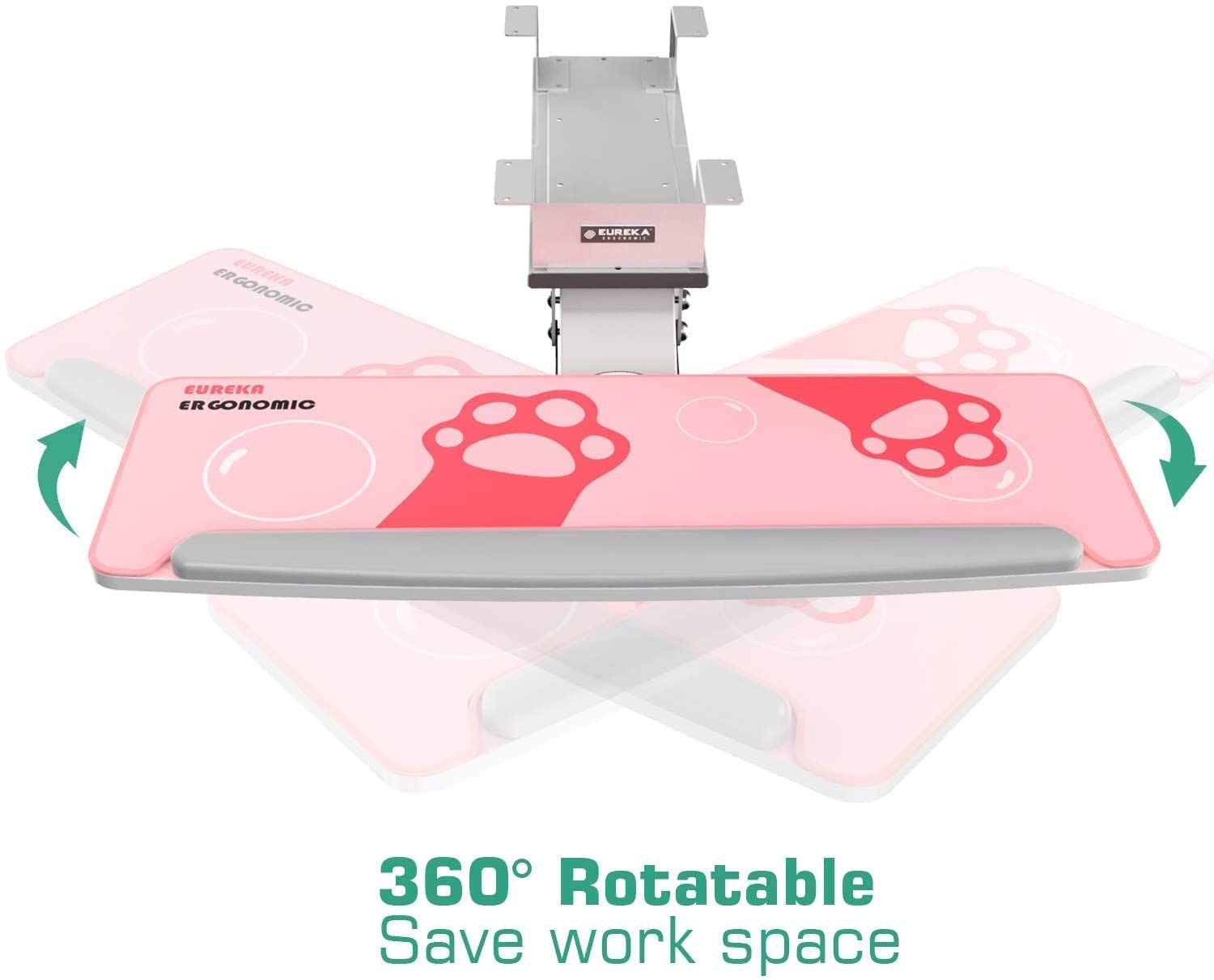 EUREKA ERGONOMIC,Keyboard Tray Under Desk,360°Adjustable with Wrist Rest,with Pink Mouse Pad