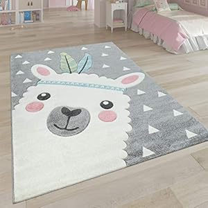 Vloerkleed Kinderkamer Grijs 3D-Motief Alpaka-Design Pastelkleuren Zacht Robuust, Maat:160×230 cm