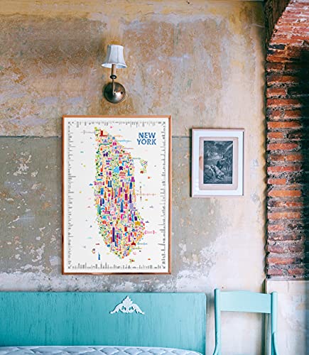 Alfalfa Ny Iconic New York Map Poster 19X27 In. Unframed – Colorful Wall Art Print Of Manhattan Skyscrapers & Landmarks For Home Or Office Décor – Nyc Poster Series #TOP3