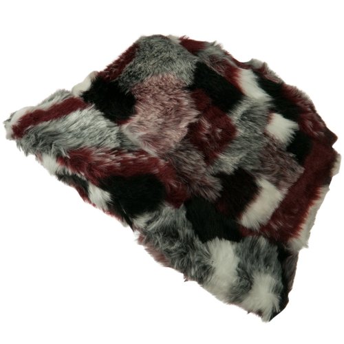 Jeanne Simmons Faux Fur Patch Pattern Bucket Hat - Red Burgundy Osfm #TOP3