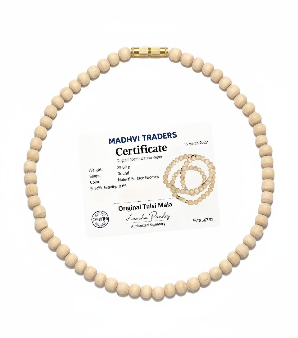 Original Tulsi Kanthi Mala from Vrindavan Dham | Pure Natural Tulsi Wood Beads | ISKCON Style Spiritual Necklace for Men & Women | Japa Meditation & Protection Mala | Hindu Bhakti Rosary-image-27