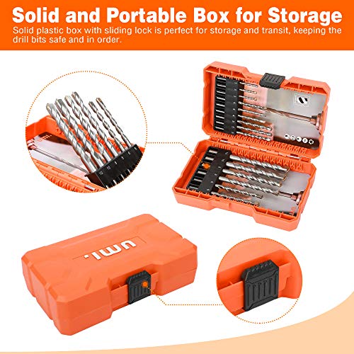 Amazon-Brand--Umi-15-Piece-Masonry-Drill-Set-3456810mm-YG8C-Carbide-Drills-for-Masonry-Brick-Cement-Impact-Drill-Accessories-with-Storage-Case