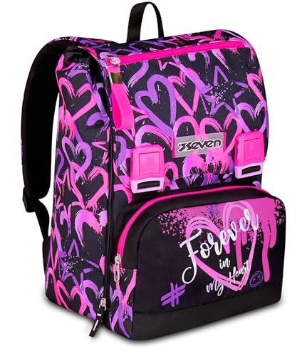 Seven Zaino Doppio Scomparto Estensibile, Rosa, Maxi Capienza, Schienale Preformato, Bambina e Ragazza, Scuola