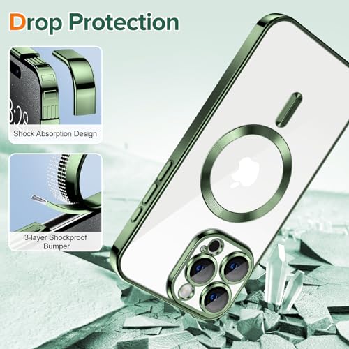 Coque iPhone 15 Pro verte transparente compatible MagSafe avec protection objectif - 5
