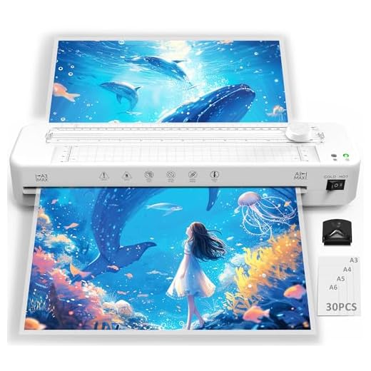 Plastificatrice A3,30 buste di plastificazione,Adatto per A3/A4/A5/A6,A3 Plastificatrici con taglierina di carta e angolo rotondo,Set Plastificatrice a caldo e freddo per ufficio,casa,scuola