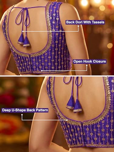 Image of TRENDMALLS Women's Dhupion Silk Embroidery Sequence Work V Neck Sleeveless Blouse Choli Stylish Saree Blouse Ready to Wear