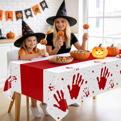 Image of Childom 3 Pack Halloween Tablecloth Rectangle Table,Halloween Decorations | 54 inch x 108 inch Disposable Plastic Tablecloths,Plastic Table Cover for Halloween Party Decorations,Halloween Party Supplies Favors