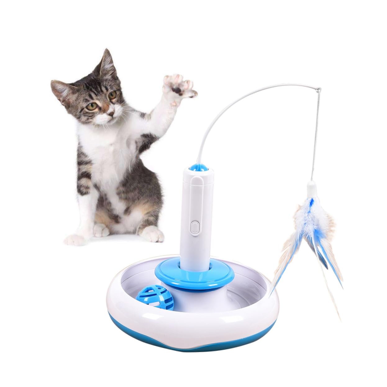 Didiseaon Jouet Automatique Chat avec Plume Rotative Électrique Jeu Interactif pour Chat Et Chaton avec Mouvement Amusant Divertissement Et Exercice