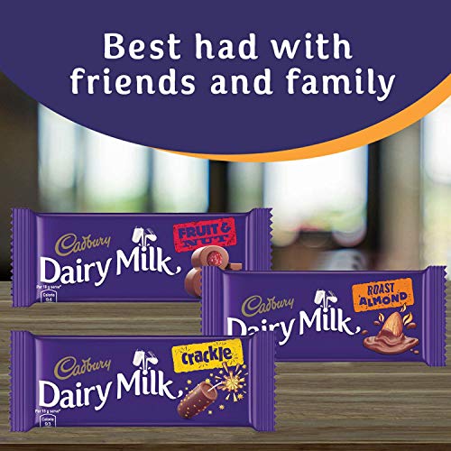 Image of Cadbury Dairy Milk Chocolate Bar, Pack of 12 (Fruit and Nut, 4x36g, Roast Almond, 4x36g, Crackle, 4x36gm) 432 gm