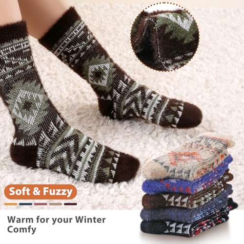 Image of ICEIVY 5 Pair Fuzzy Cozy Socks for Women - Warm Comfy Soft Casual Home Sleep Winter Wool Socks - Gifts for Women
