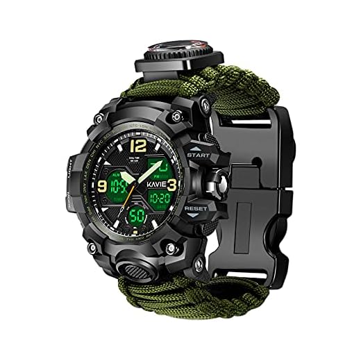 Montre de Survie numérique Militaire 23 en 1 pour Homme, Tactique, Multifonction et réglable, étanche, Double Cadran avec Boussole et Bracelet en paracorde, Camouflage Vert armée., Tactique