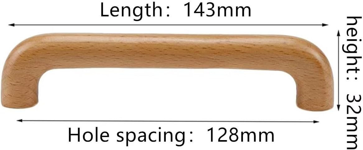 6PCS Natural Wooden Knobs Cabinet Cupboard Door Drawer Dresser Hole Distance 128mm Pull Wood Handles for Dresser Drawer Wardrobe