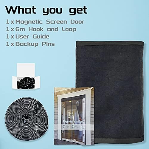 TheFitLife Magnetic Fly Screens for Doors - 100% Fibreglass Fly Mesh Net with Hook and Loop Powerful Magnets That Snap Shut Automatically (158x206cm - Fits Doors up to 152x203cm)