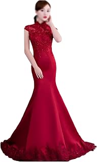 YMGSCC Toasted Dress Cheongsam Long Niang Chinese Wedding Evening Dress Train(XX-Large)