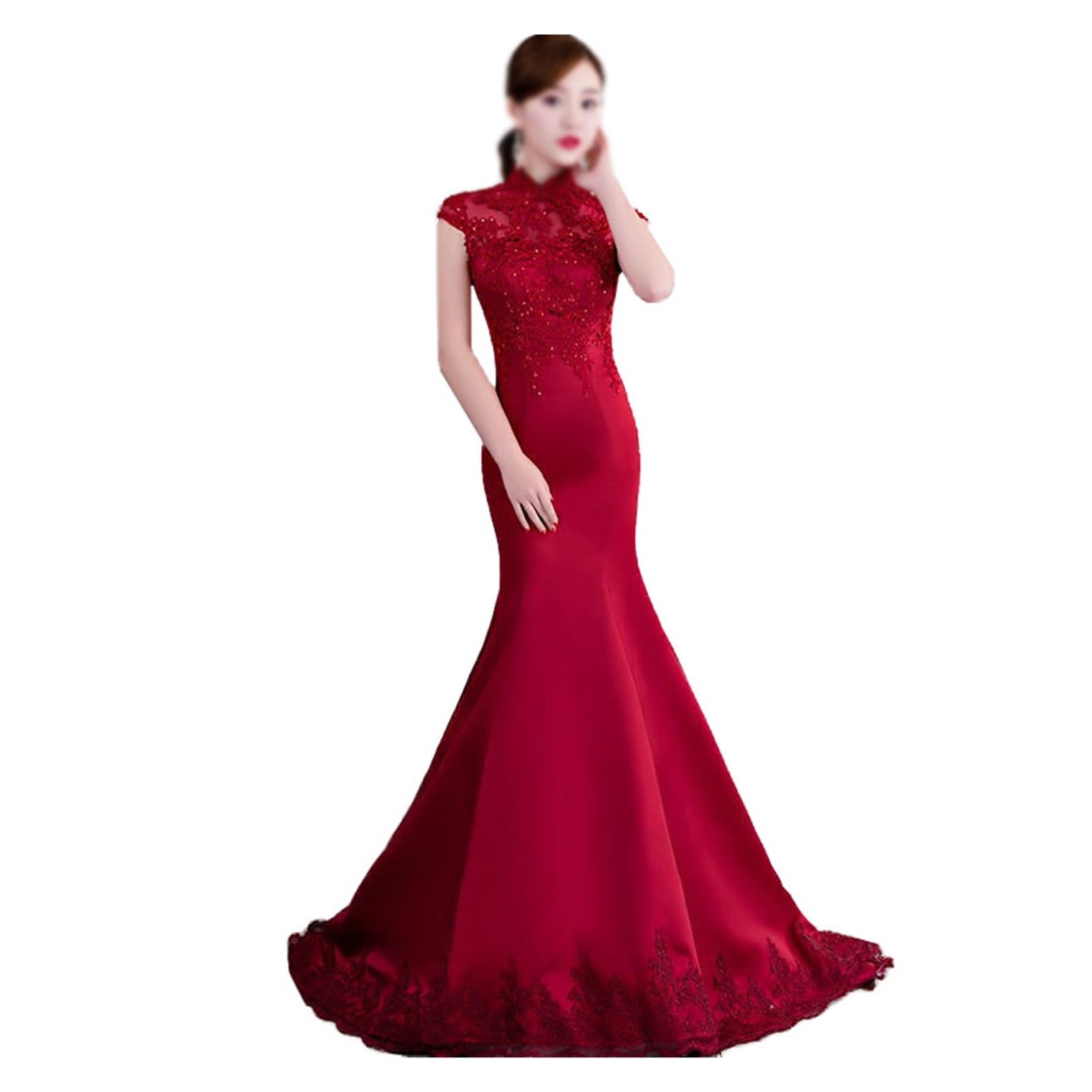 Cheongsam long robe de soirée de mariage chinois avec traîne taille XL