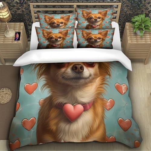 Housse de couette Chihuahua imprimé 3D pour lit simple, parure de lit douce pour de tendres nuits